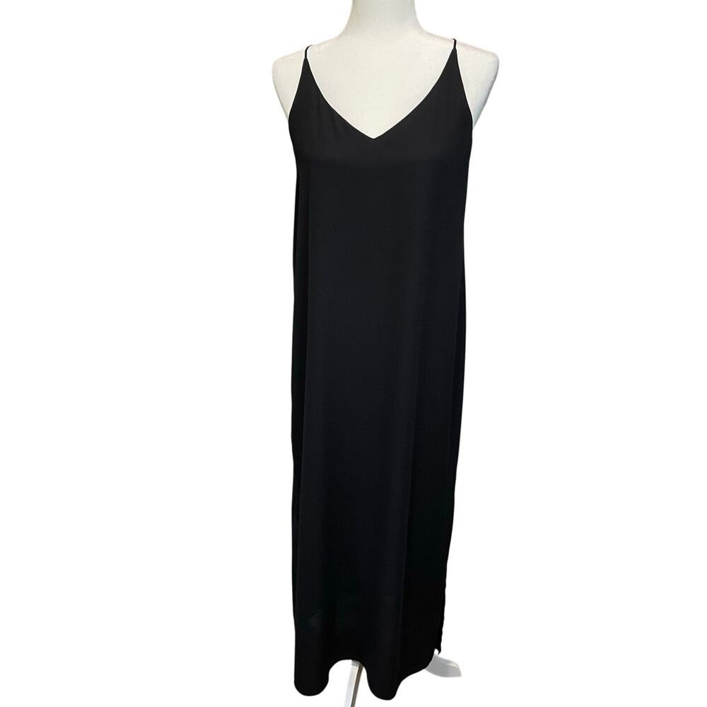 Katherine Barclay Maxi Dress Sz 4 Black V Neck Spaghetti Straps Side Slits LBD